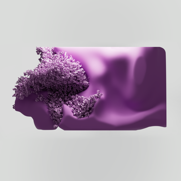 Abstract, purplish 3D graphics on the theme of artificial intelligence
